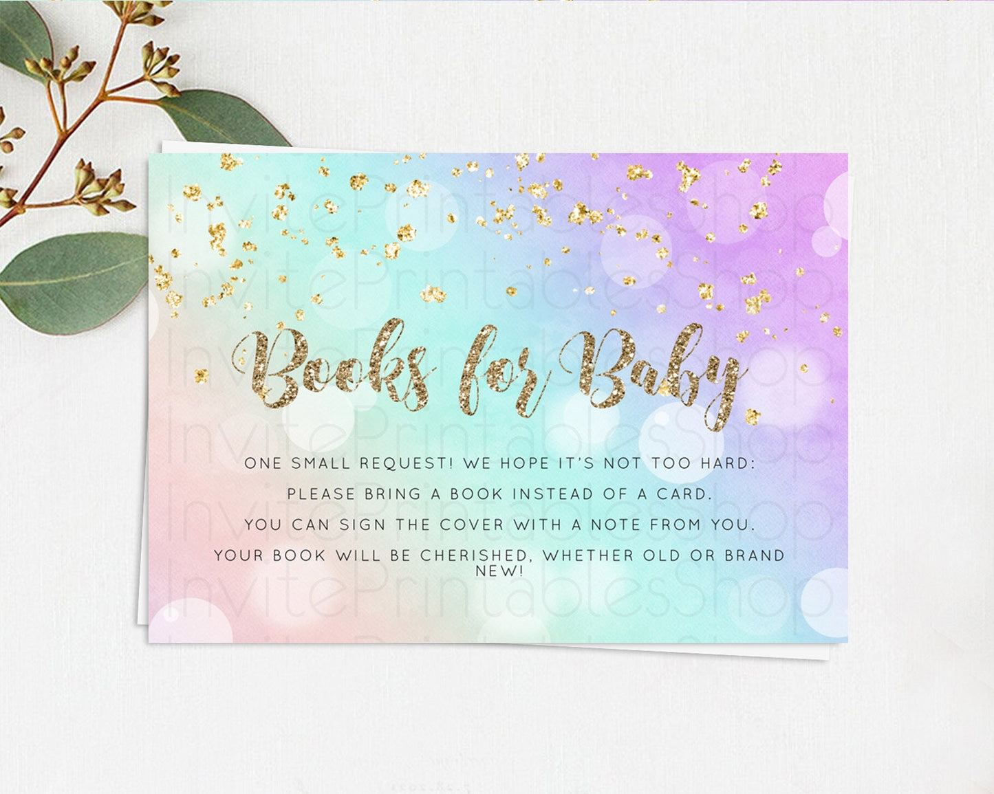 Pastel Books For Baby Card Pastel Rainbow Book Insert Colorful Ombre Watercolor Book Card Confetti Glitter Baby Book Poem Request D10621