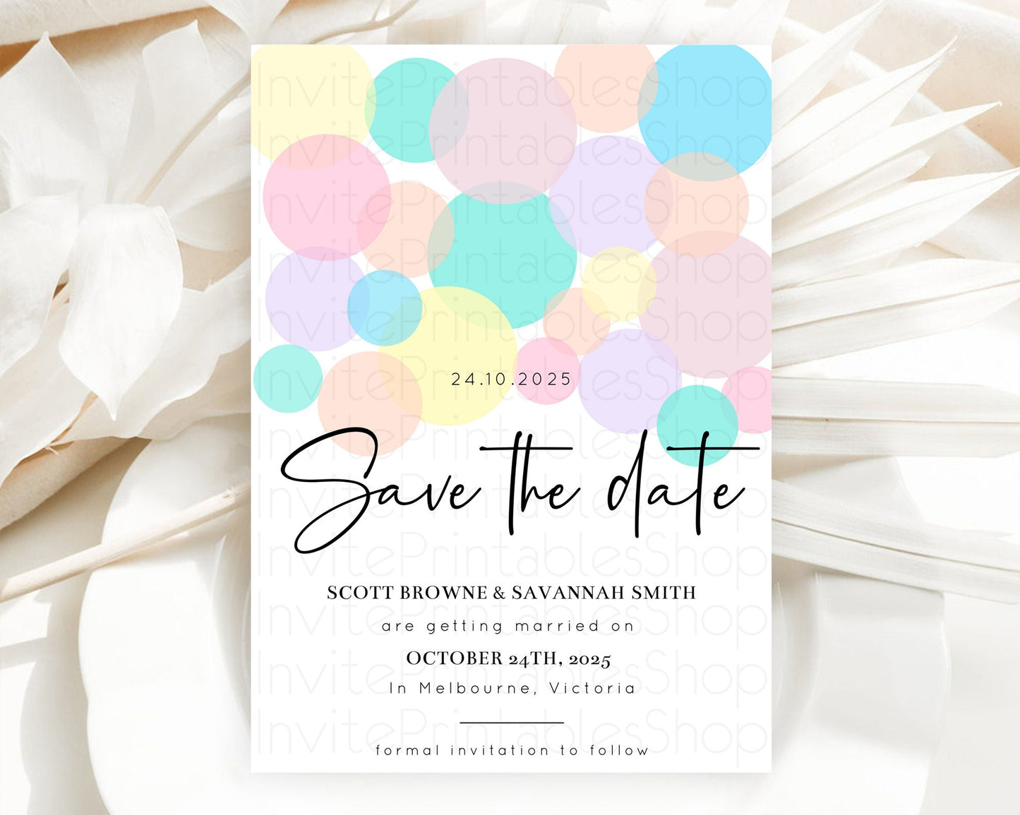 Pastel Confetti Save The Date Template Rainbow Colorful Sprinkles Party For 1st Birthday Baptism Baby Shower Wedding Bridal Shower D10223