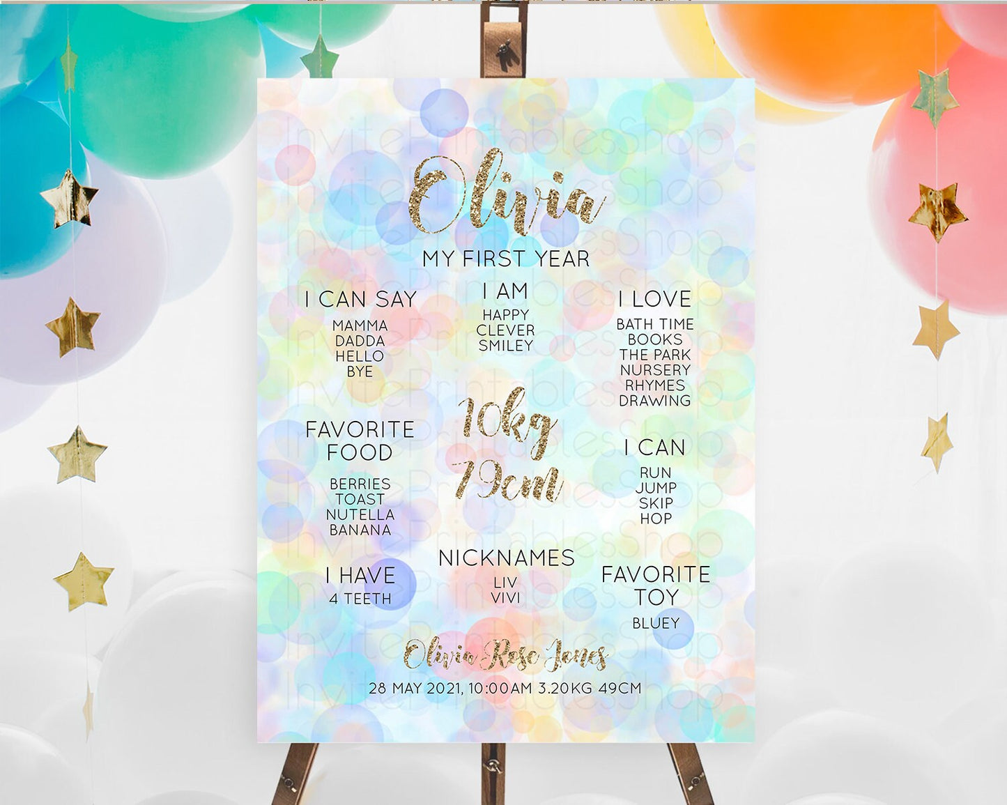 Pastel First Birthday Milestone Board Bubble Bath Milestone Poster Pastel Bubbles Colorful Confetti First Birthday Milestone Welcome D10447