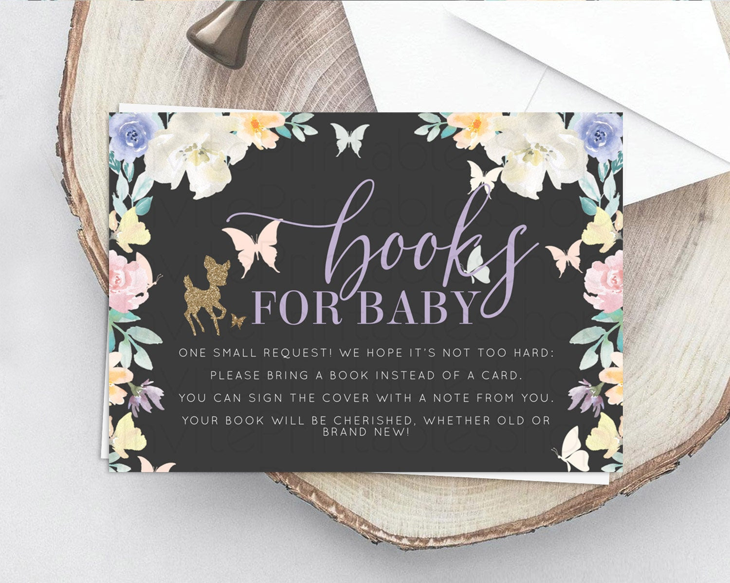 Editable Fawn Books For Baby Card Deer Book Insert Floral Deer Book Card Enc
