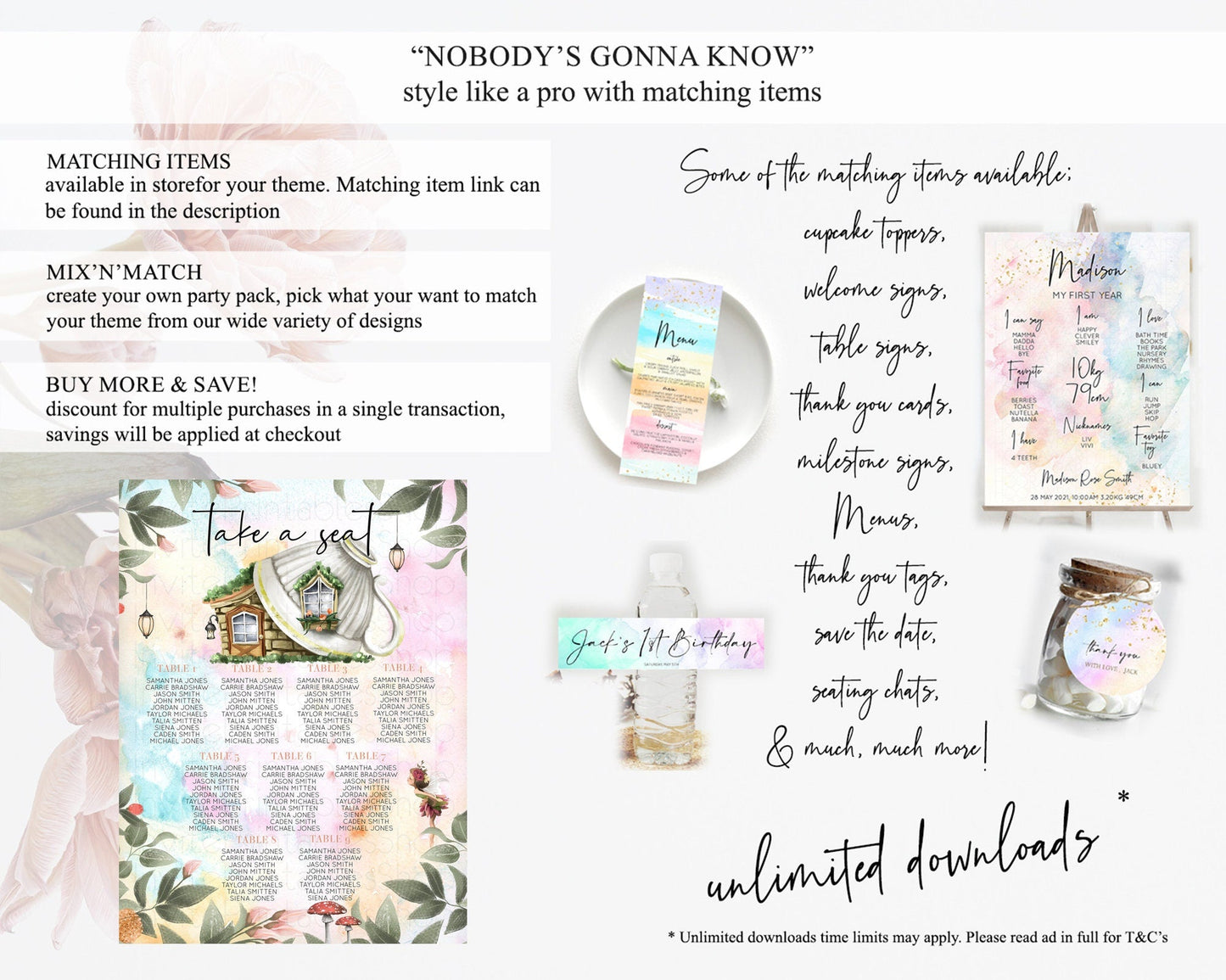 Fairy Seating Chart Pastel Fairy Seating Chart Fairy Tea Party Fairy Garden Seating Sign Enchanted Garden Floral Butterfly Decor D10555