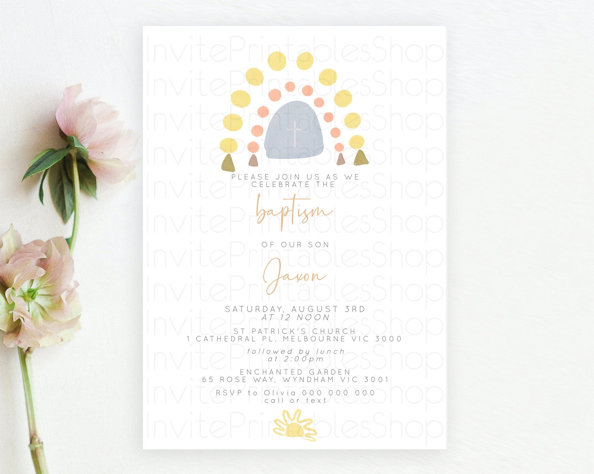 Editable Pastel Rainbow Baptism Invitation Boho Rainbow Baptism 1st Birthday