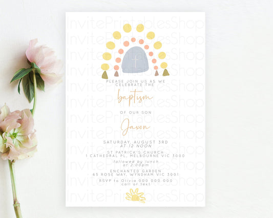 Editable Pastel Rainbow Baptism Invitation Boho Rainbow Baptism 1st Birthday