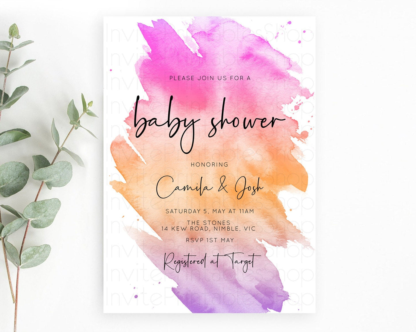 Pastel Baby Shower Invitation Rainbow Baby Shower Invitation Colorful Pastel Watercolor Invitation Gold Glitter Sprinkles Ombre D10488