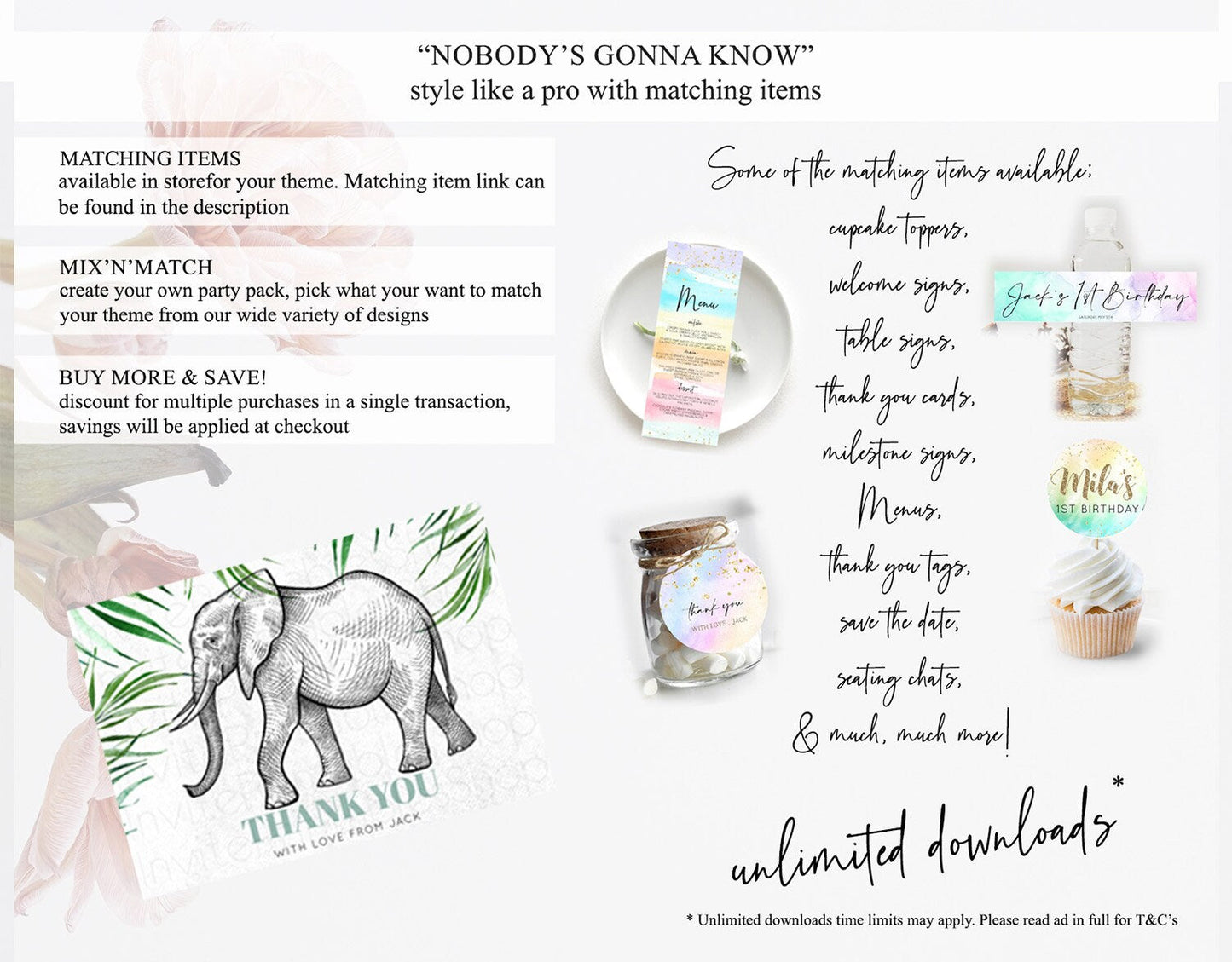 Pastel Elephant Thank You Rainbow Elephant Thank You Card Colorful Rainbow Birthday Thank You Pastel Teacher Thank You Card Template D10850