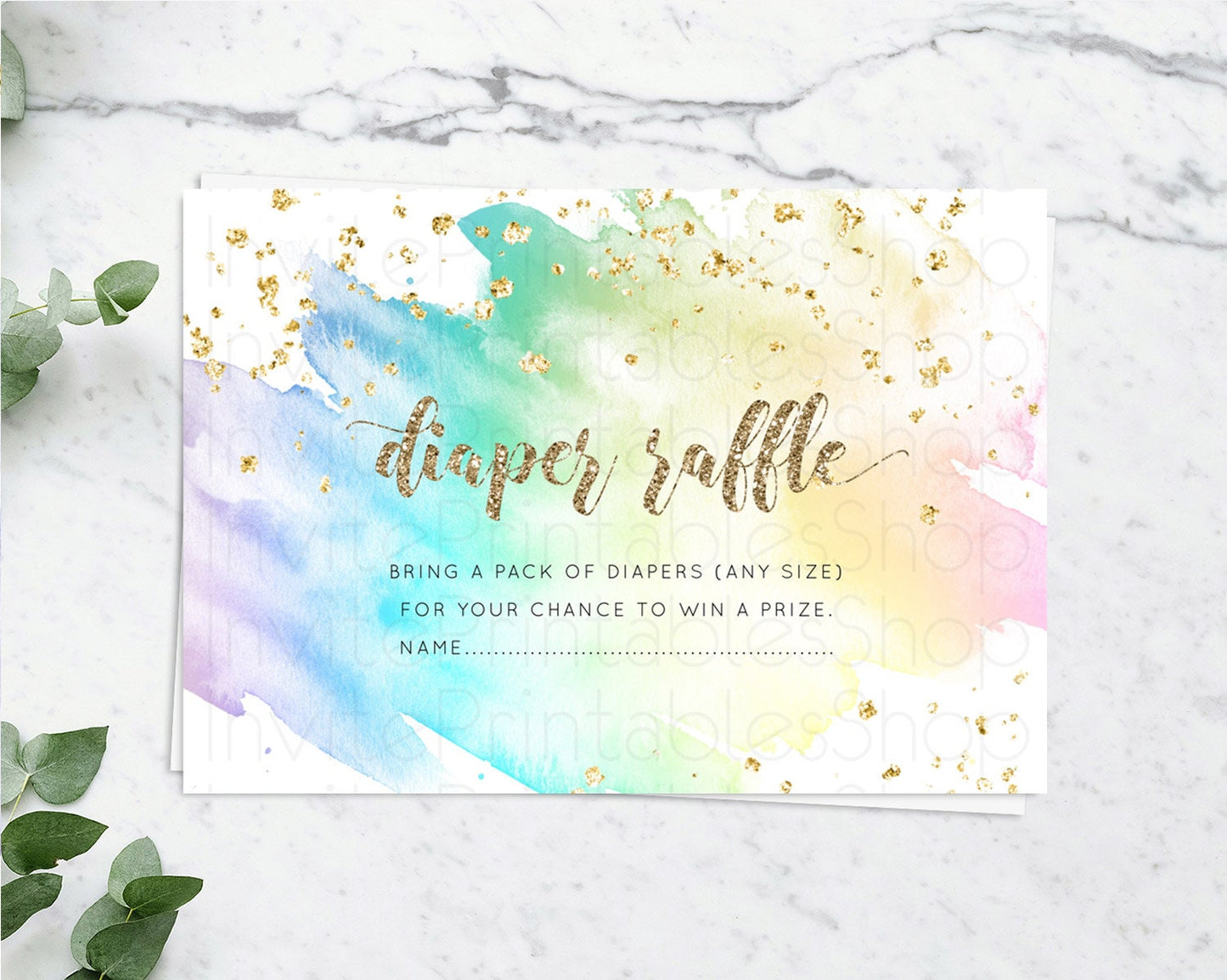 Pastel Diaper Raffle Card Pastel Rainbow Diaper Raffle Insert Colorful Ombre Watercolor Diaper Ticket Confetti Glitter Raffle Game D10259
