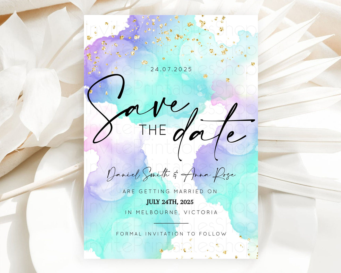 Pastel Save The Date Template Pastel Ombre Rainbow Watercolor Colorful Party For Birthday Baptism Baby Shower Wedding Bridal Shower D10212