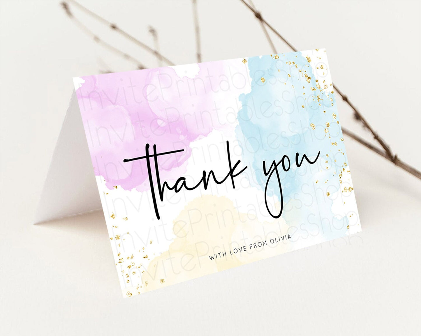 Pastel Thank You Rainbow Thank You Card Colorful Pastel Birthday Thank You Card Confetti Watercolor Pastel Teacher Thank You Cards D10155
