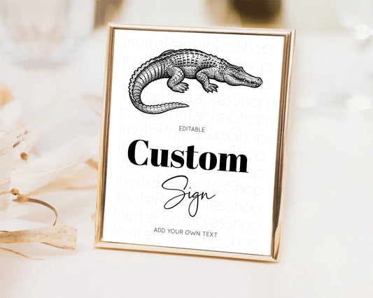 Editable Croc Gator Sign Swamp Table Sign Decor Croc Gator Party Sign Templa