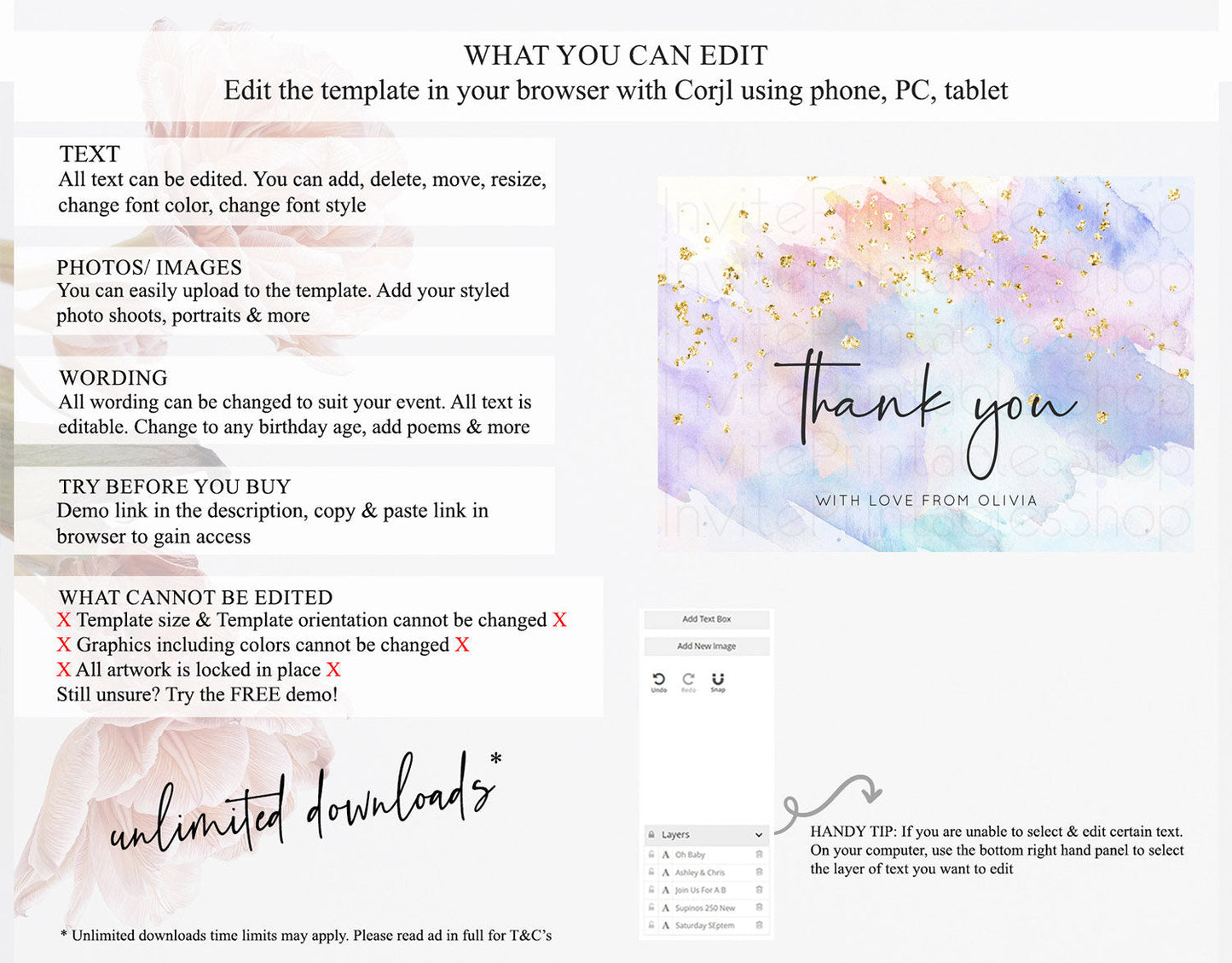 Pastel Thank You Rainbow Thank You Card Colorful Pastel Birthday Thank You Card Confetti Watercolor Pastel Teacher Thank You Cards D10585