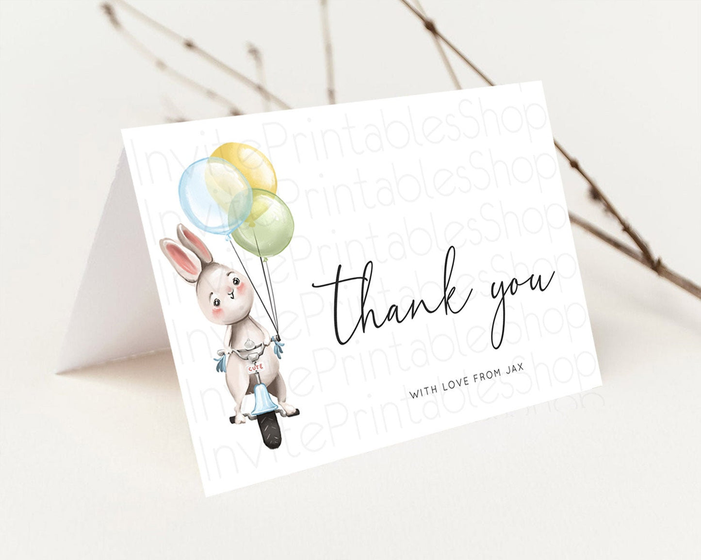 Bunny Thank You Bunny Balloon Thank You Card Colorful Pastel Confetti Birthday Thank You Card Sprinkles Bunny Teacher Thank You Card D10783