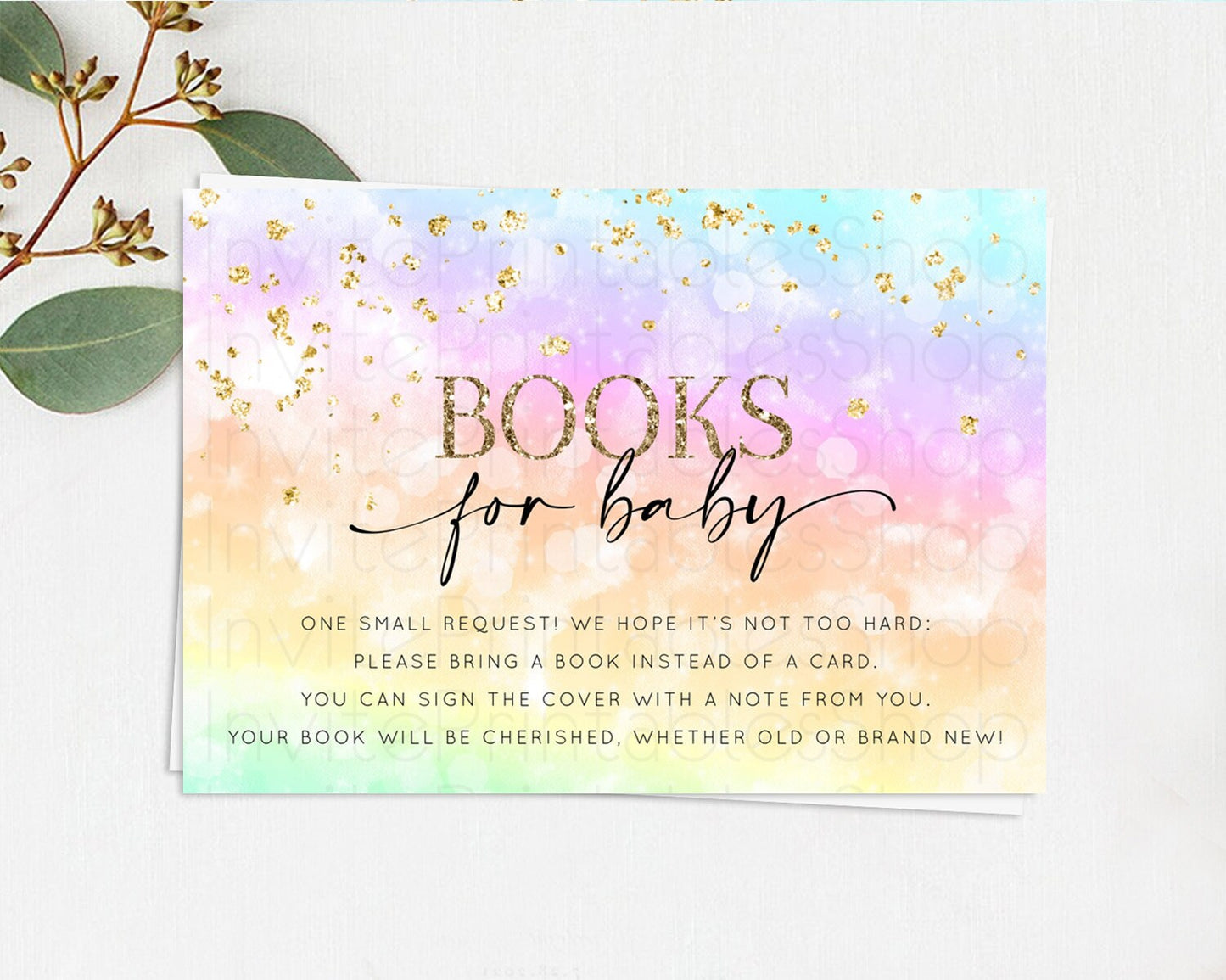 Pastel Books For Baby Card Pastel Rainbow Book Insert Colorful Ombre Watercolor Book Card Confetti Glitter Baby Book Poem Request D10647