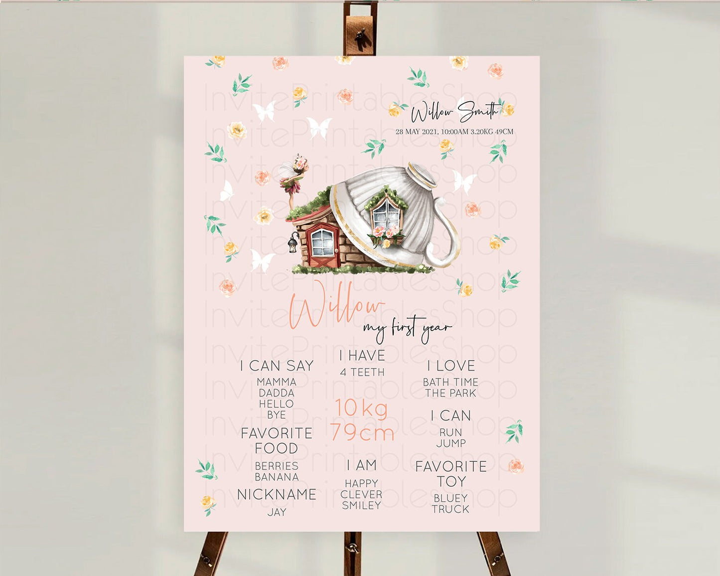 Fairy First Birthday Milestone Poster Fairy Secret Garden Milestone Board Enchanted Garden Pastel Floral Butterfly 1st Birthday Sign D10384