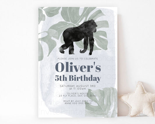 Gorilla Birthday Invitation Gorilla Invitation Gorilla Birthday Jungle Gorilla Party Jungle Adventure Zoo Party Animals Two Wild ONE D10443