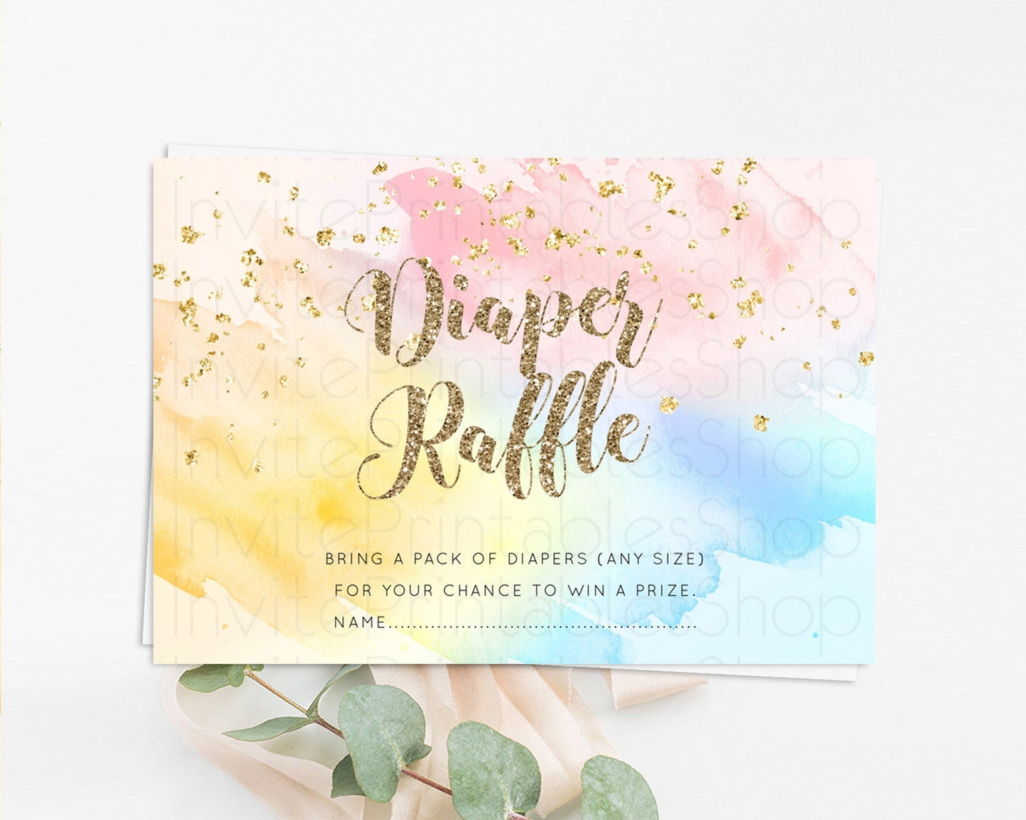 Pastel Diaper Raffle Card Pastel Rainbow Diaper Raffle Insert Colorful Ombre Watercolor Diaper Ticket Confetti Glitter Raffle Game D10556