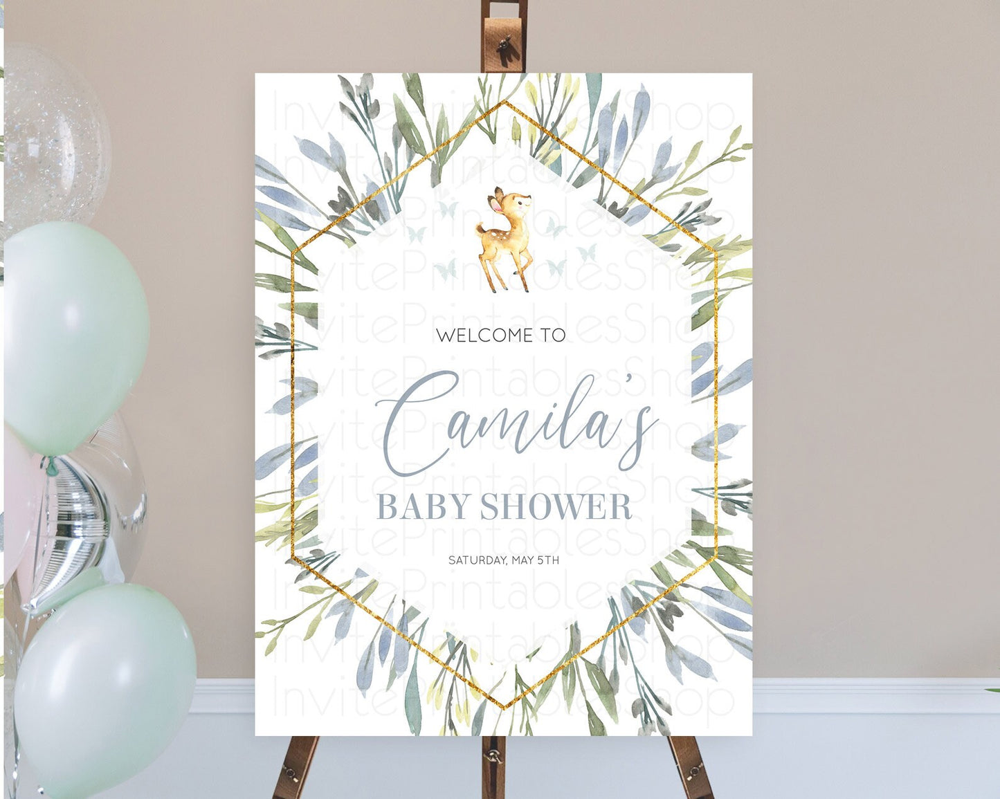 Fawn Baby Shower Welcome Sign Deer Welcome Board Floral Deer Welcome Poster Enchanted Forest Butterfly Pastel Floral Welcome Sign D10400