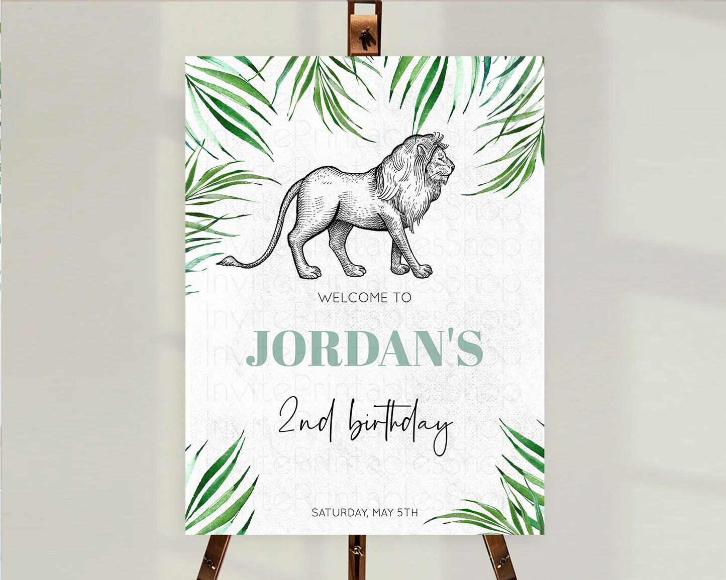 Lion Welcome Sign Lion Welcome Board Lion Party Welcome Poster Dried Palm Fern Safari Party Decor Lion First Birthday Welcome Sign D10845