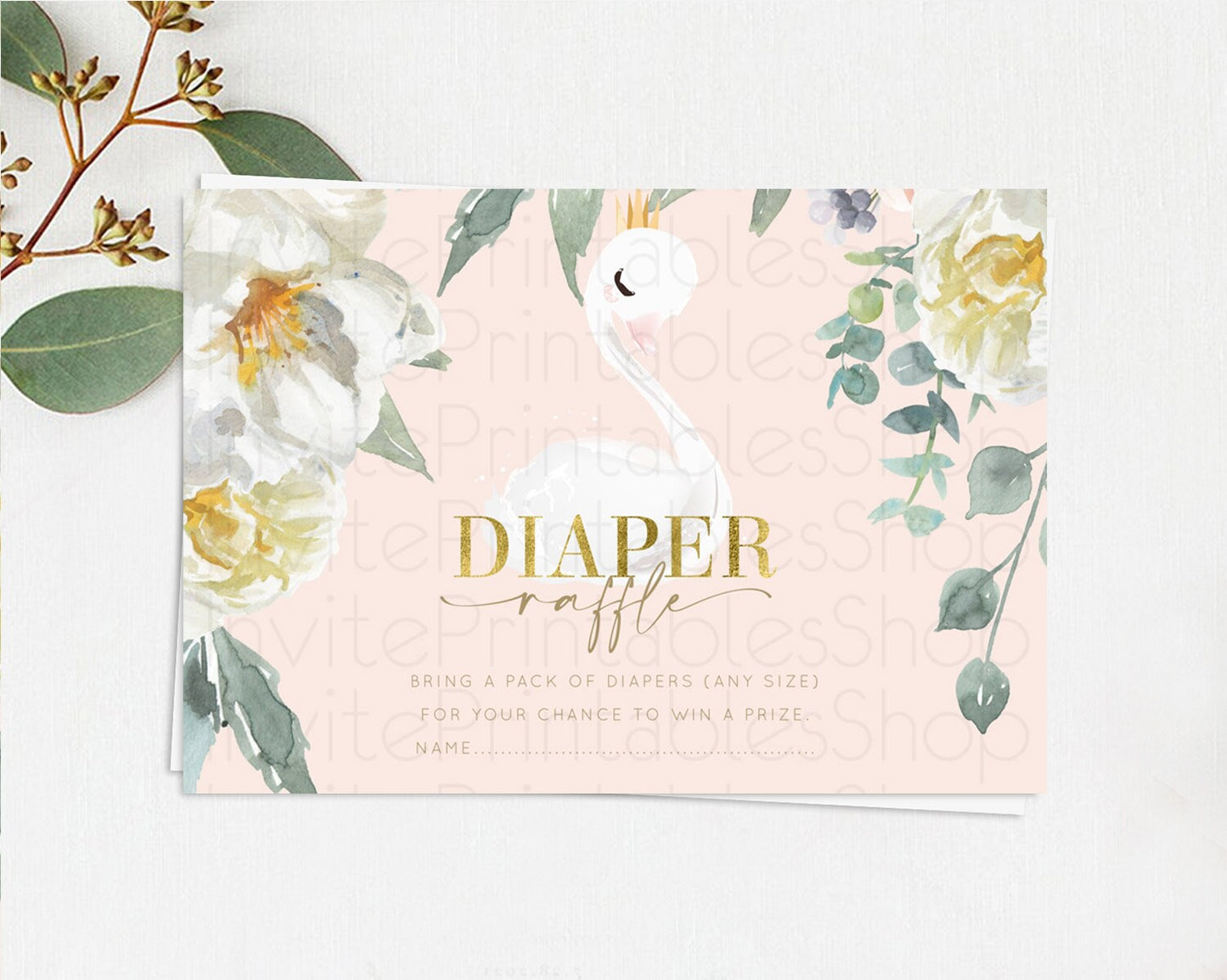 Swan Diaper Raffle Card Swan Princess Ballet Diaper Raffle Insert Enchanted Swan Lake Diaper Ticket Secret Garden Floral Raffle Game D10115