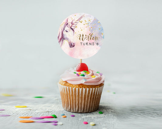 Editable Unicorn Rainbow Cupcake Topper Pastel Unicorn Decor Magical Unicron
