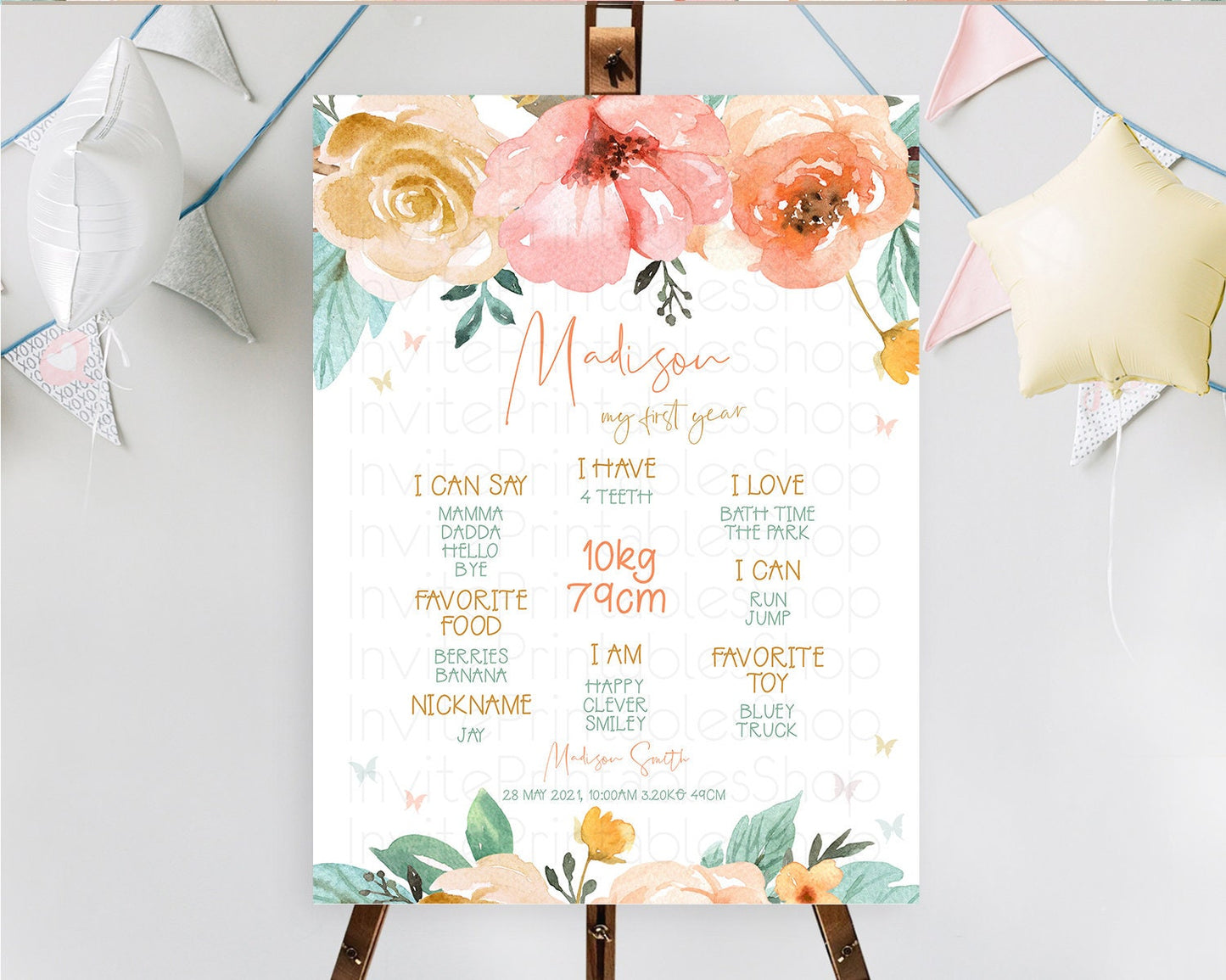 Secret Garden Milestone Board Wildflower First Birthday Milestone Poster Pastel Flowers Milestone Boho Wildflower 1st Birthday Sign D10347