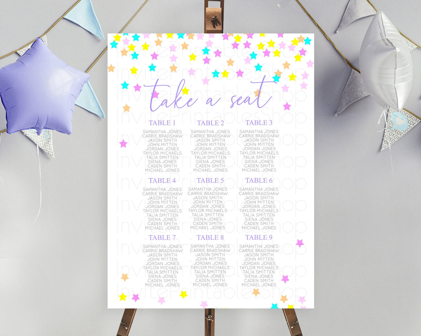 Star Seating Chart Pastel Stars Seating Chart Shooting Star Sprinkle Stars Rainbow Colorful Confetti Twinkle Little Star Decor D10397