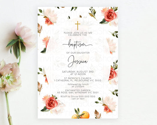Editable Secret Garden Baptism Invitation Wildflower Baptism Birthday Invite
