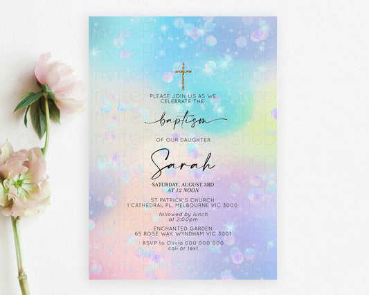 Editable Rainbow Baptism Invitation Colorful Pastel Watercolor Baptism 1st B