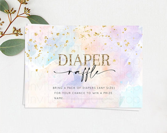 Pastel Diaper Raffle Card Pastel Rainbow Diaper Raffle Insert Colorful Ombre Watercolor Diaper Ticket Confetti Glitter Raffle Game D10605