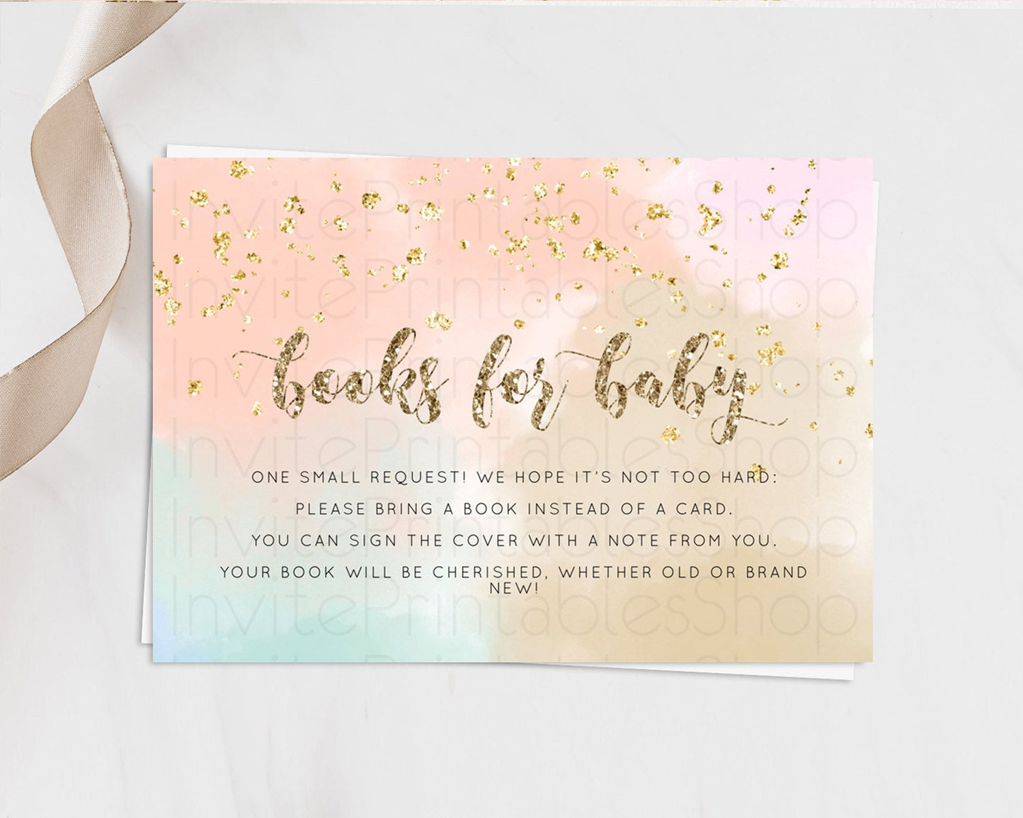 Pastel Books For Baby Card Pastel Rainbow Book Insert Colorful Ombre Watercolor Book Card Confetti Glitter Baby Book Poem Request D10377