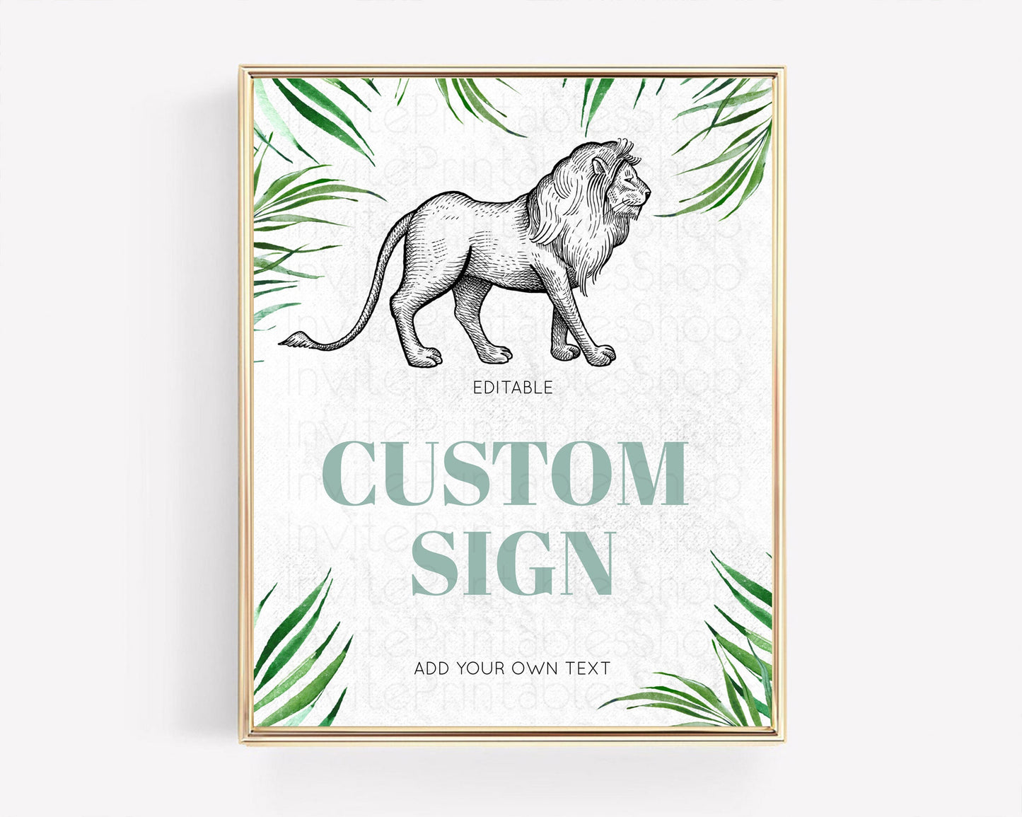 Lion Table Sign Decor Lion Safari Adventure Party Dried Palm Ferns Zoo 1st Birthday Baptism Baby Shower Bridal Shower Wedding D10845