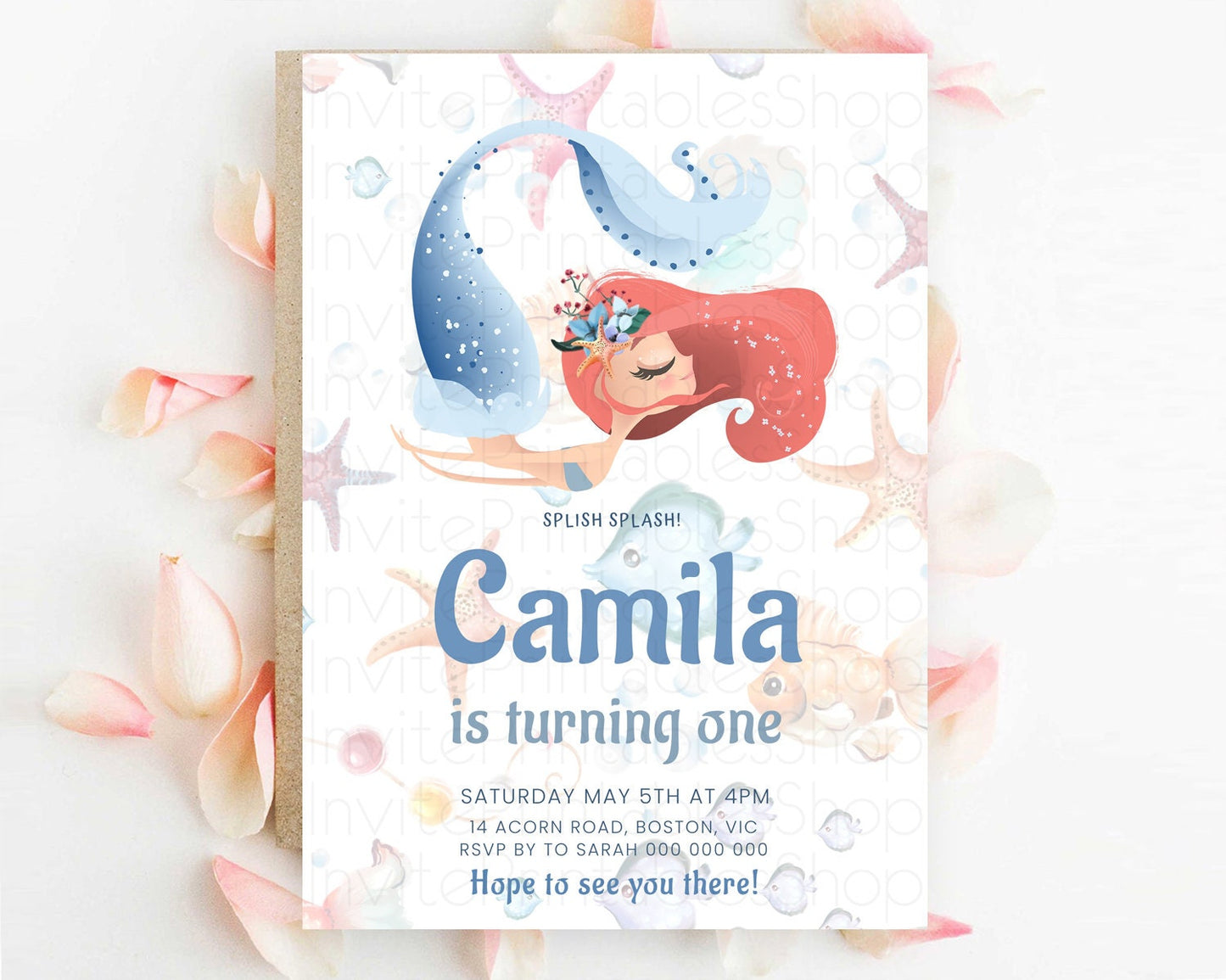 Mermaid Birthday Invitation Mermaid Invitation Rainbow Fish Under The Sea Colorful Pastel Mermaid Pool Party 2nd 1st First Birthday D10119