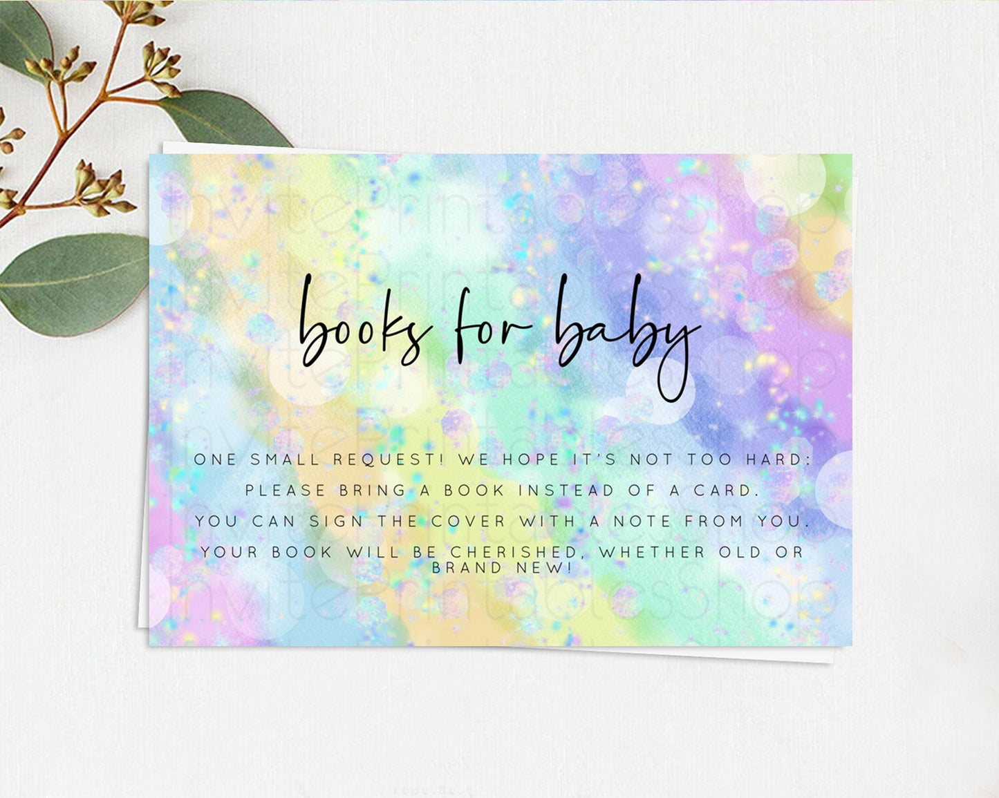 Rainbow Books For Baby Card Pastel Book Insert Colorful Pastel Watercolor Ombre Book Card Iridescent Sprinkles Book Poem Request D10689