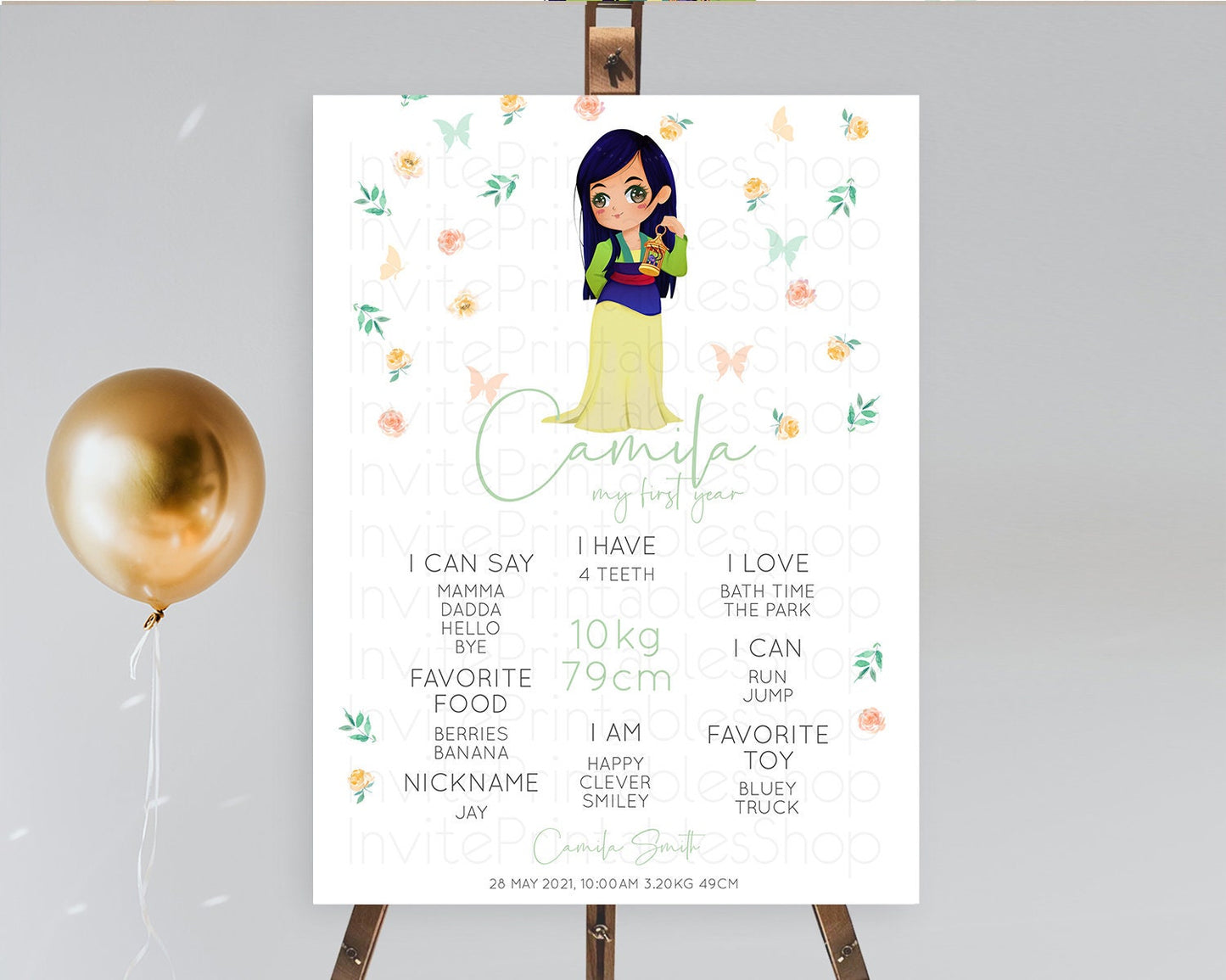 Princess First Birthday Milestone Poster Castle Milestone Board Secret Garden Enchanted Castle Pastel Floral Garden First Birthday D10357