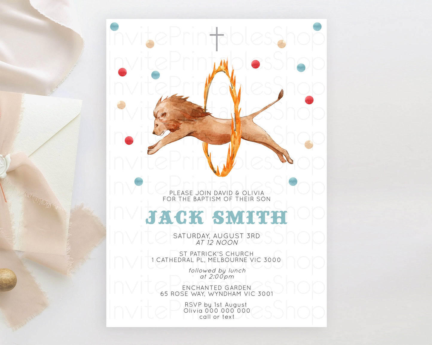 Circus Baptism Invitation Carnival Baptism 1st Birthday Invitation Clown Circus Lion Christening Invitation Circus Tent Elephant D10523