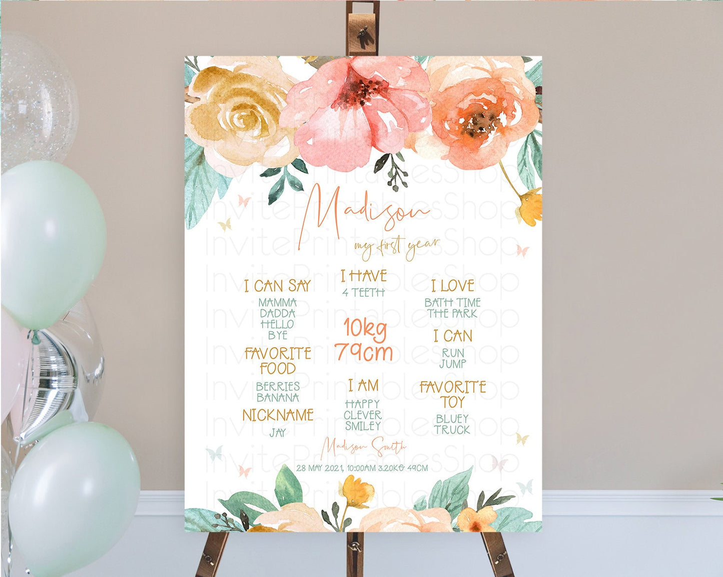 Secret Garden Milestone Board Wildflower First Birthday Milestone Poster Pastel Flowers Milestone Boho Wildflower 1st Birthday Sign D10347