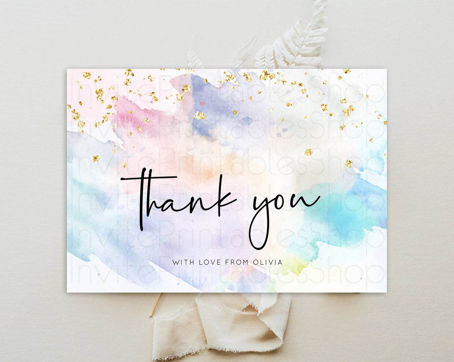 Pastel Thank You Rainbow Thank You Card Colorful Pastel Birthday Thank You Card Confetti Watercolor Pastel Teacher Thank You Cards D10422