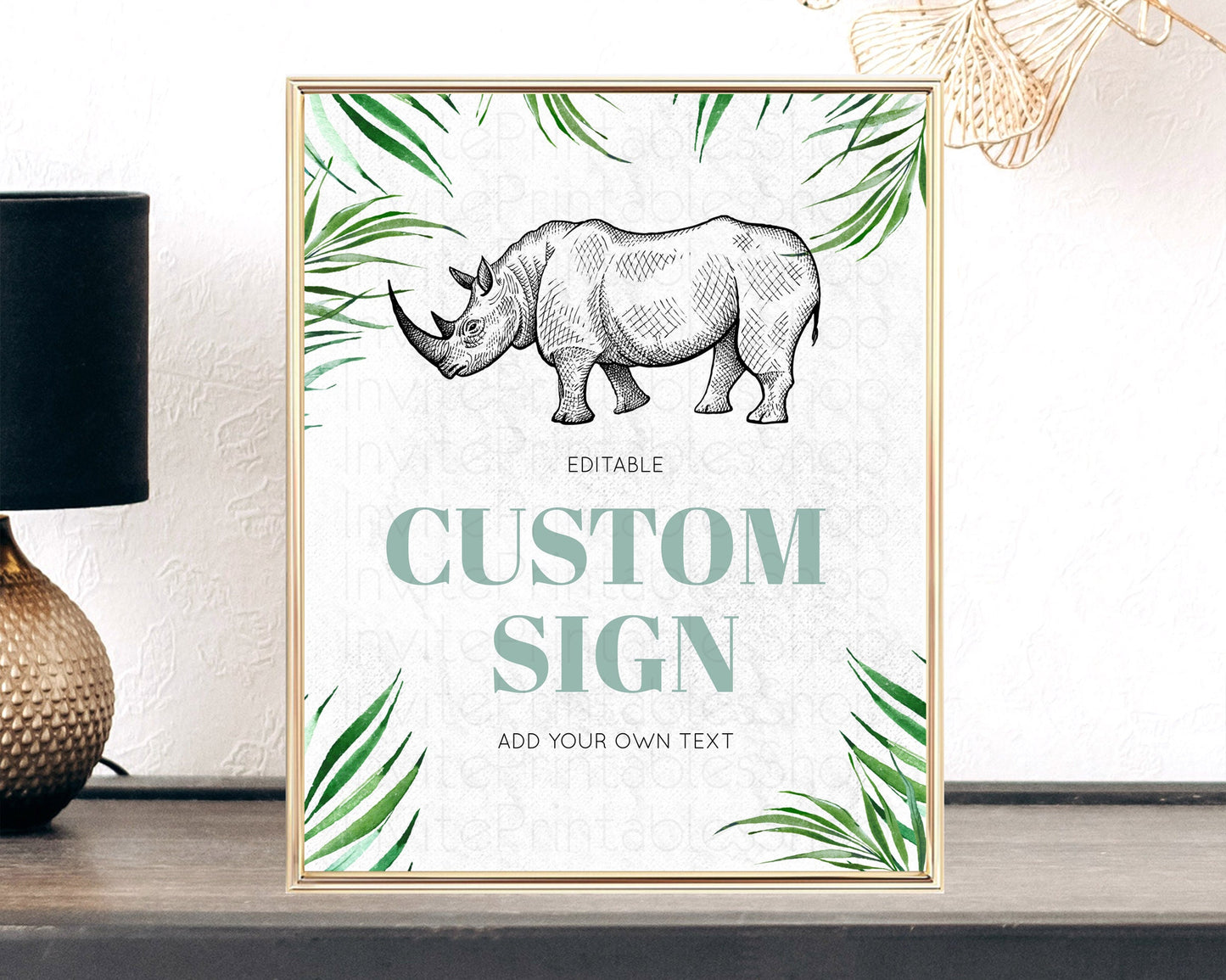 Rhino Sign Safari Table Sign Decor Rhino Party Sign Template Safari Adventure Rhino Minimal Theme 1st Birthday Baptism Baby Shower D10848