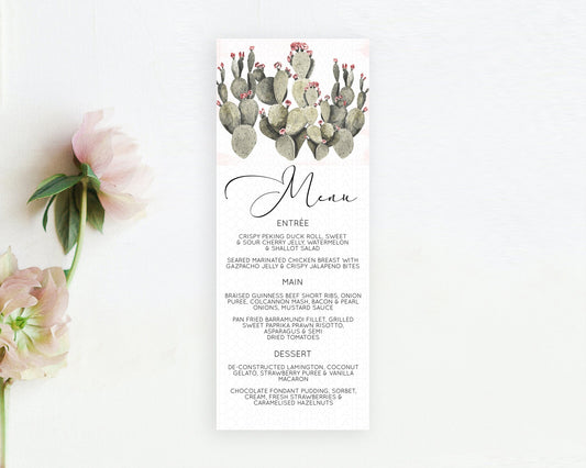 Prickly Pear Menu Template Prickly Pear Menu Cactus Table Decor Tropical Fiesta Party Cactus Dinner Dessert Food Menu D11052