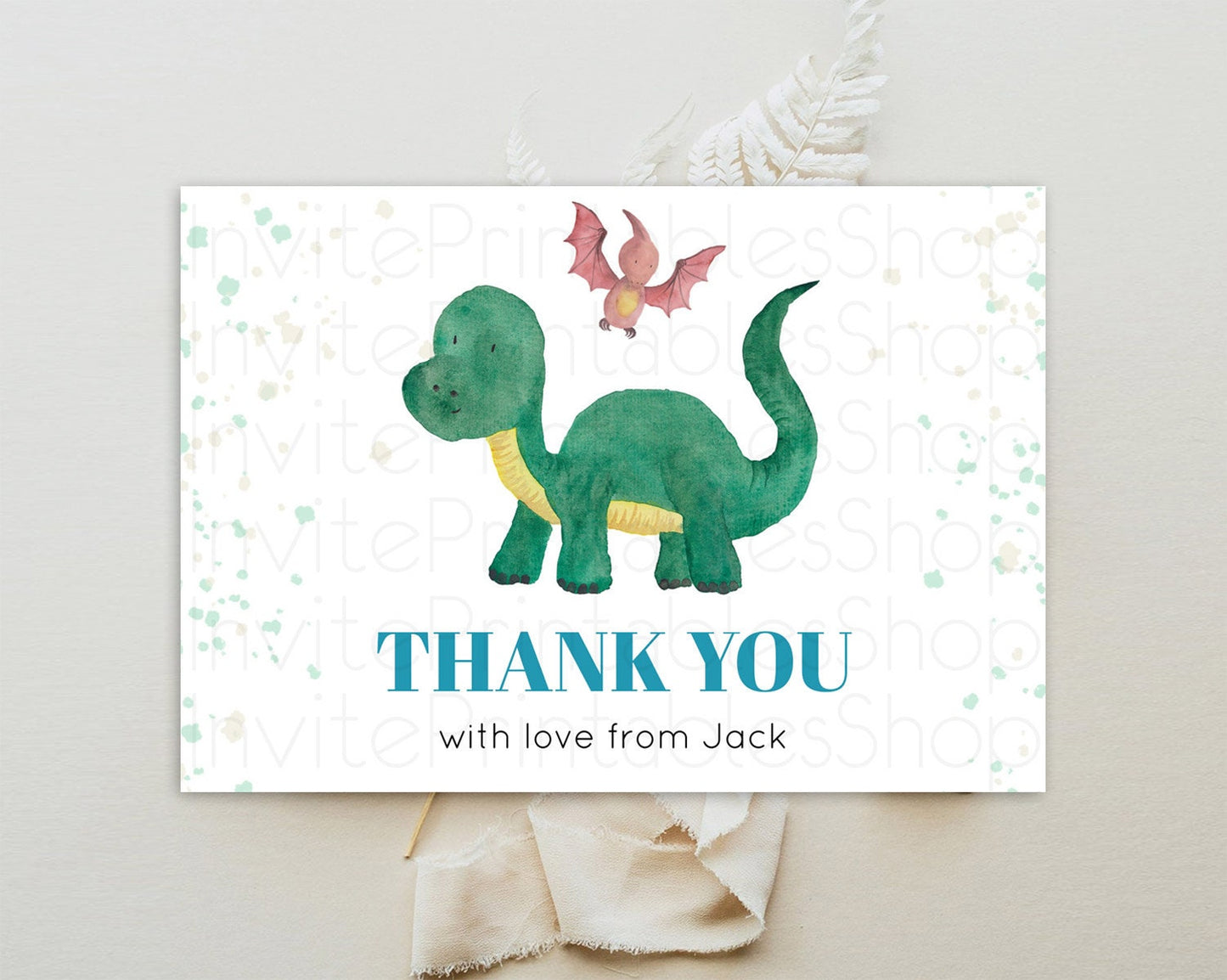 Dinosaur Thank You Dinosaur Volcano Thank You Card Dinosaur Birthday Card Watercolor Volcano T-Rex Raptor Jurassic Teacher Thank You D10153