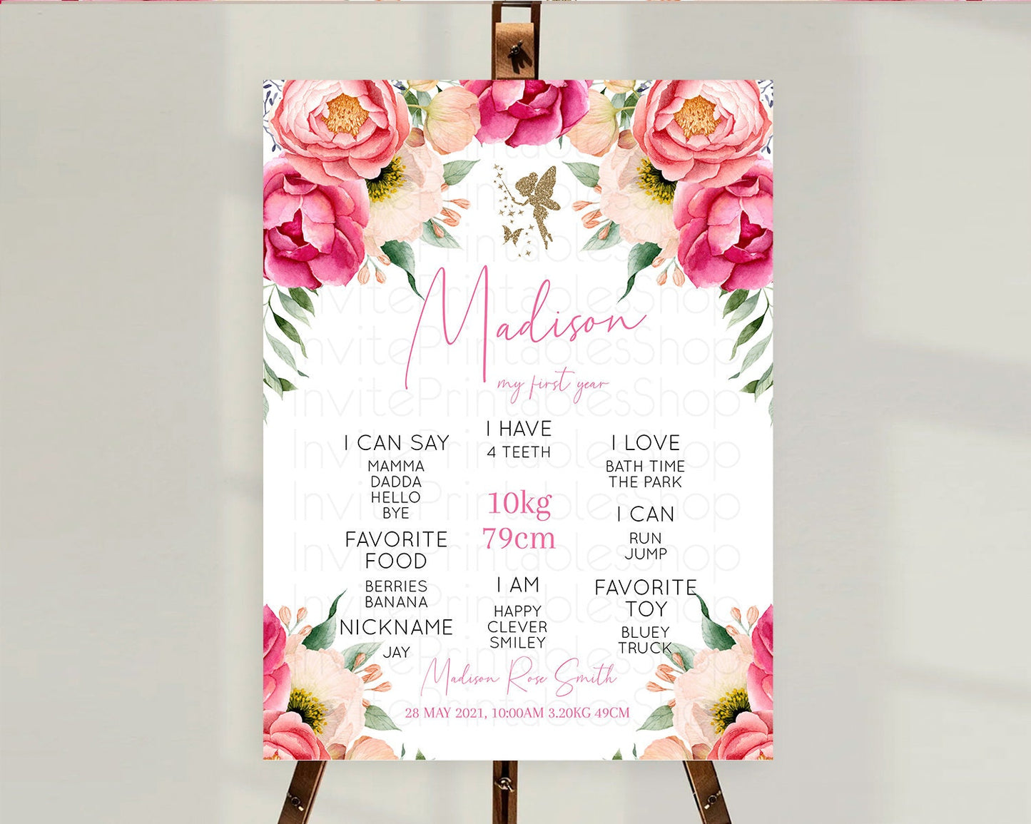 Fairy First Birthday Milestone Poster Fairy Secret Garden Milestone Board Enchanted Garden Pastel Floral Butterfly 1st Birthday Sign D10883