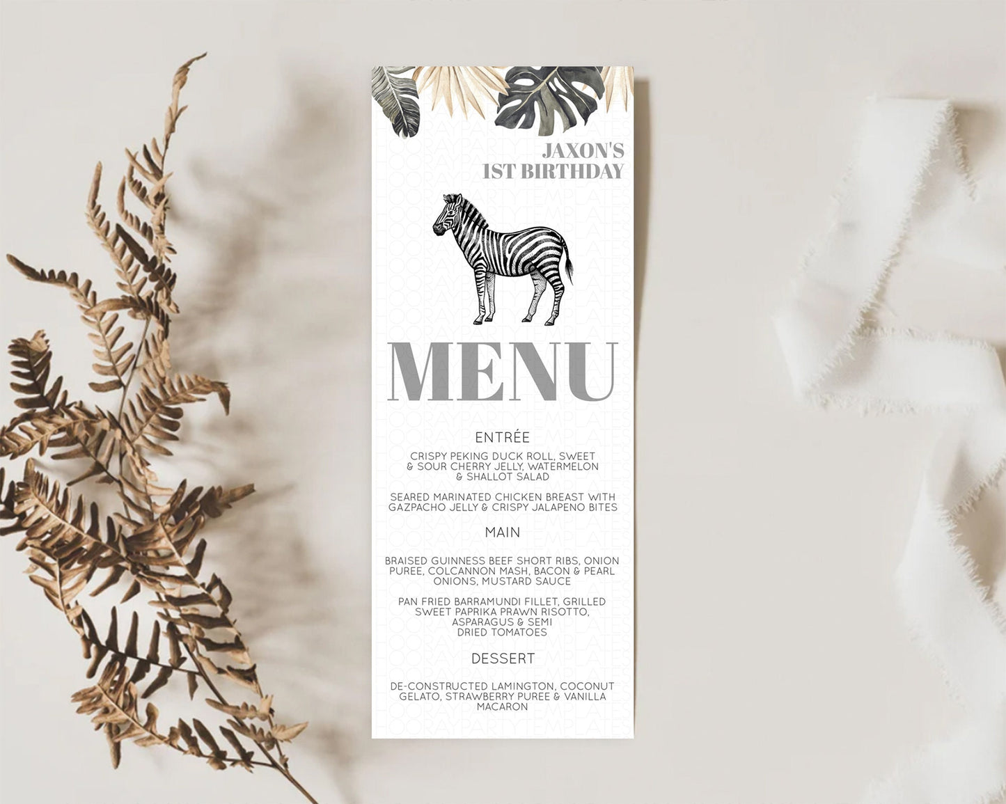 Zebra Menu Zebra Menu Template Zebra Party Table Decor Safari Adventure Decor Zebra Dinner Dessert Menu Party Food Menu D10824