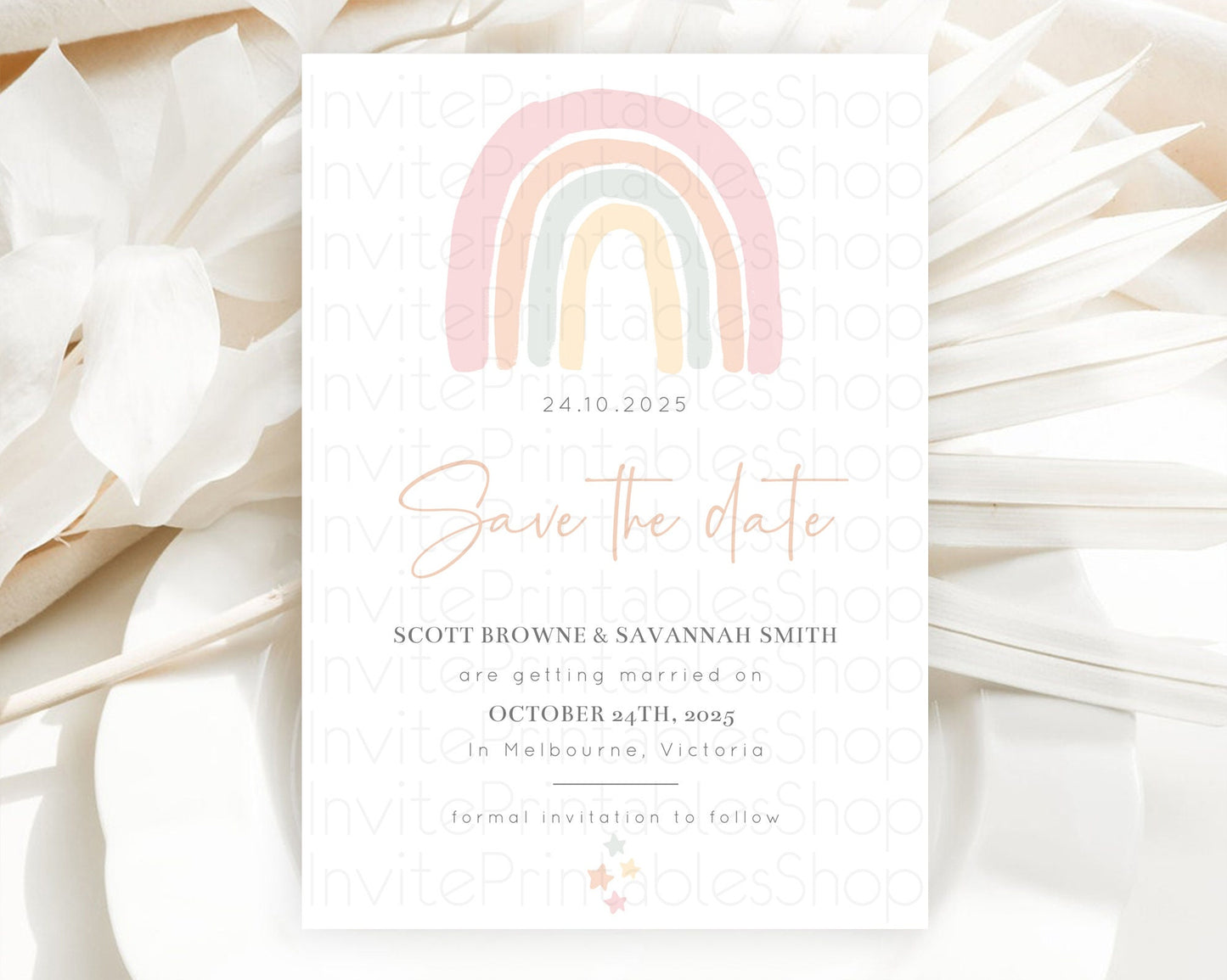 Pastel Rainbow Save The Date Template Boho Colorful Rainbow Party Rainbow Baby Theme For 1st Birthday Baptism Baby Shower Wedding D10162