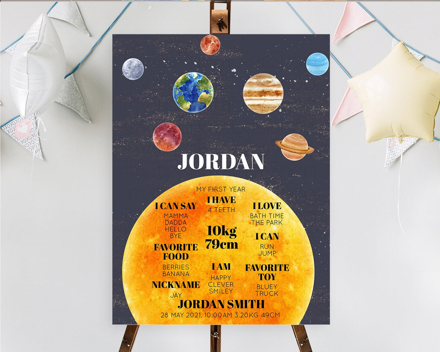 Space First Birthday Milestone Poster Space Milestone Board First Trip Around the Sun Planets Solar System ONE year Birthday Sign D10430