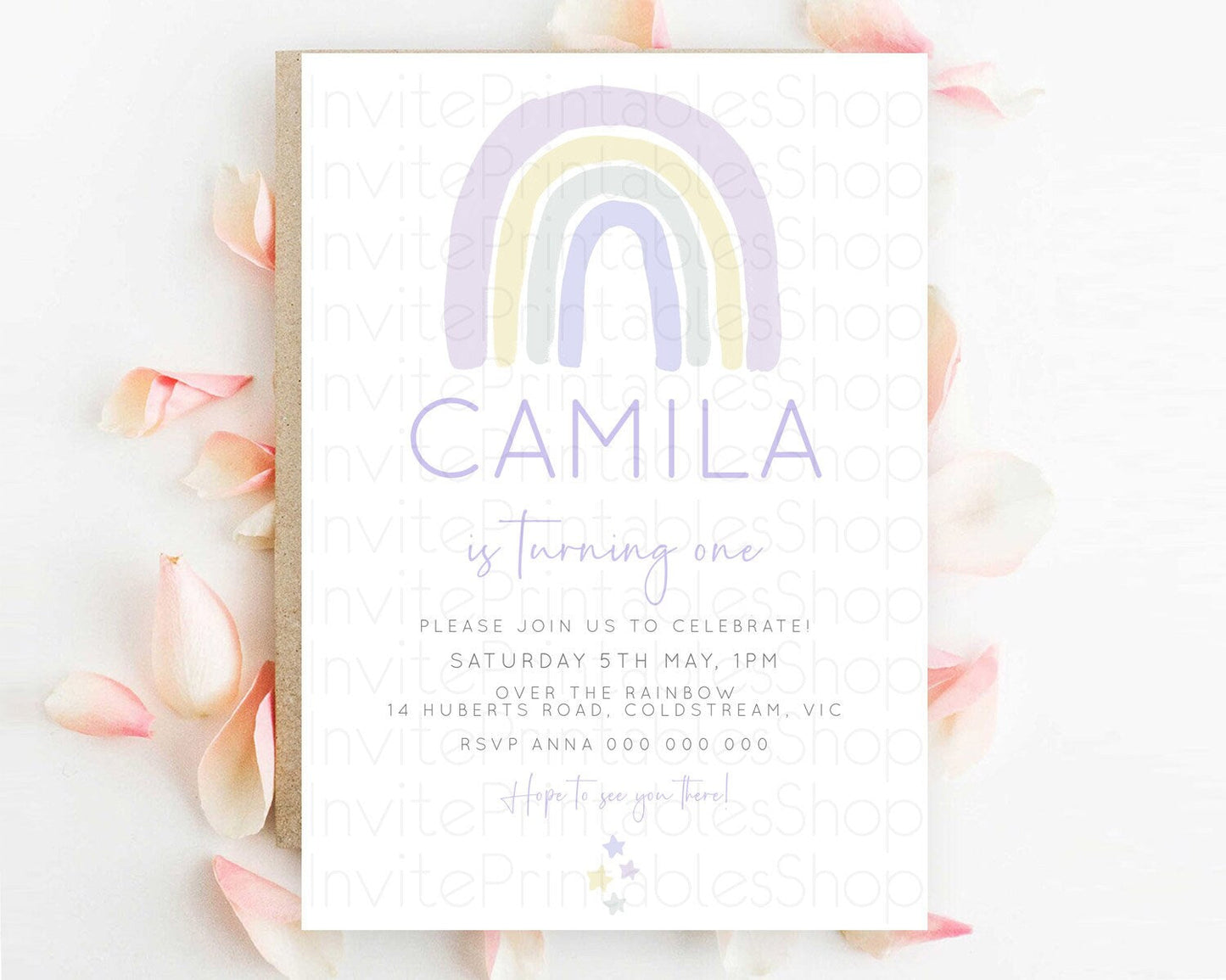Pastel Rainbow Birthday Invitation Pastel Rainbow Invitation Rainbow Invitation Pastel Invitation Boho Rainbow 1st First Birthday D23105