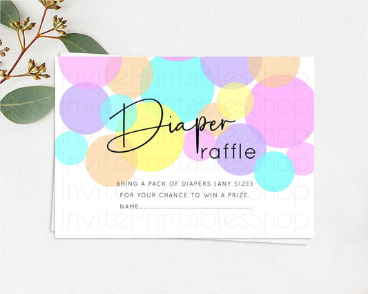 Rainbow Diaper Raffle Card Pastel Sprinkles Diaper Raffle Insert Rainbow Confetti Diaper Ticket Colorful Bubbles Pastel Raffle Game D10406