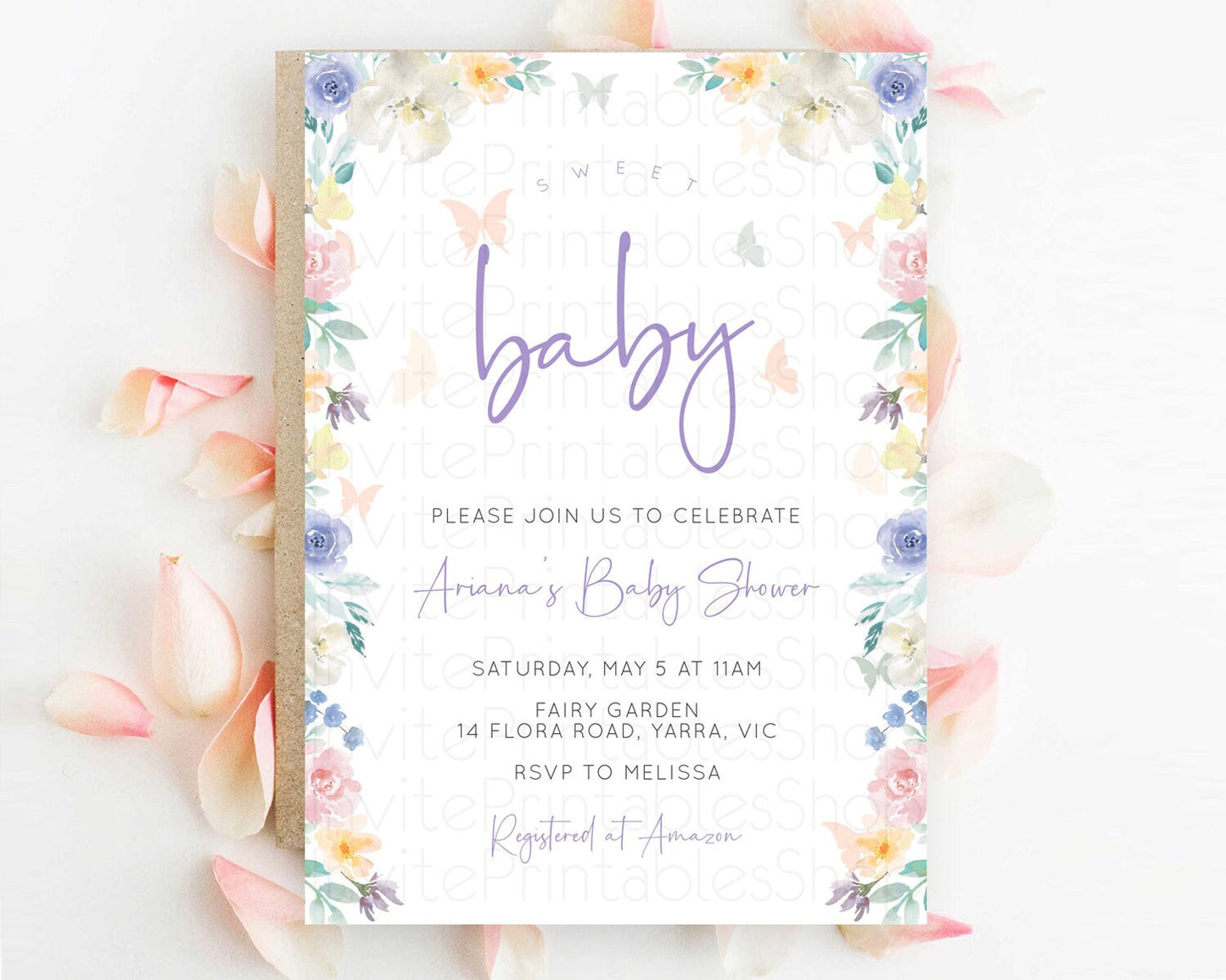Wildflower Baby Shower Invitation Secret Garden Baby Shower Invitation Pastel Flowers Invite Enchanted Garden Shower Floral Theme D10710