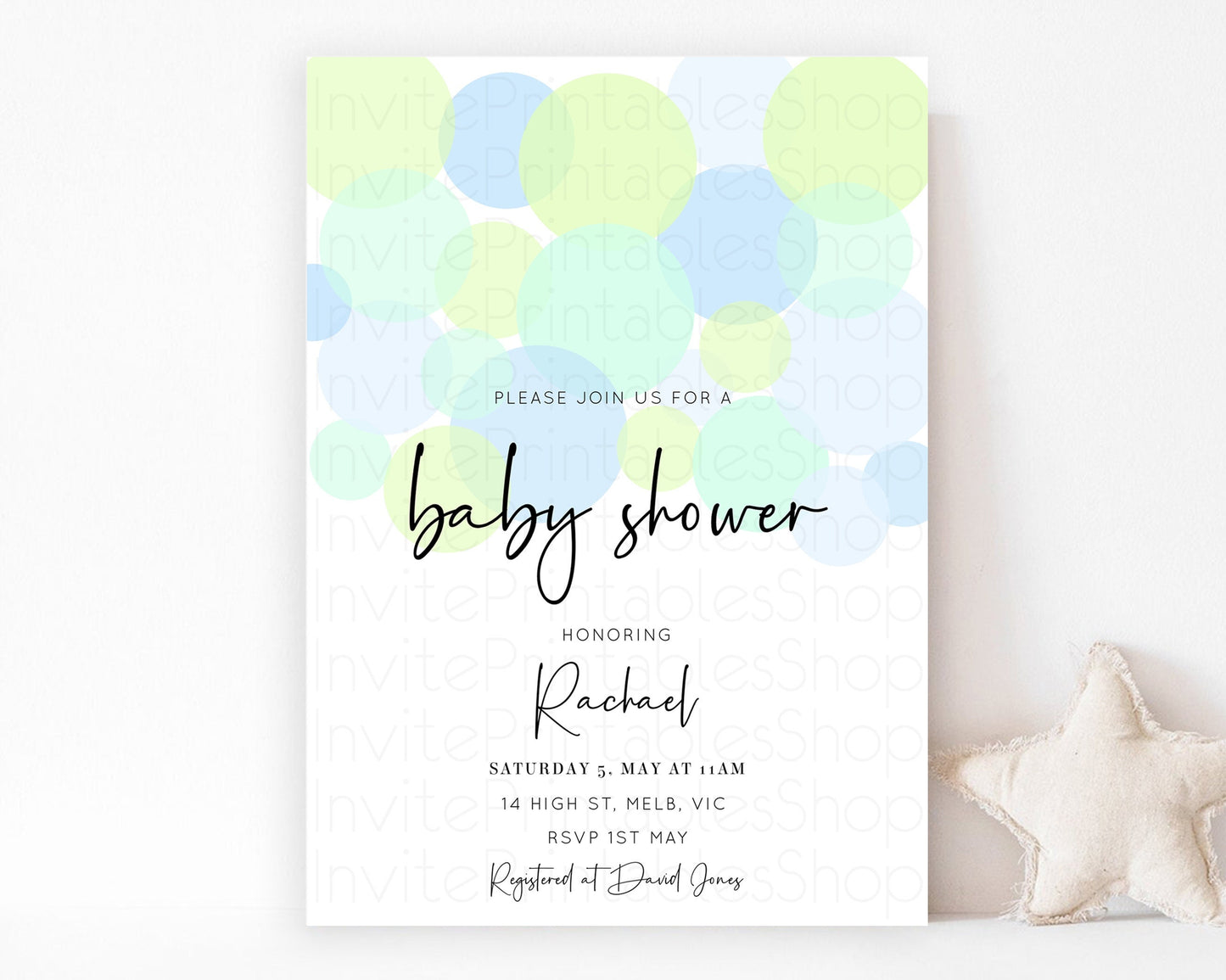 Pastel Baby Shower Invitation Colorful Rainbow Bubbles Confetti Sprinkles Blue Pink Yellow Green Boy Girl Gender Reveal Neutral 208