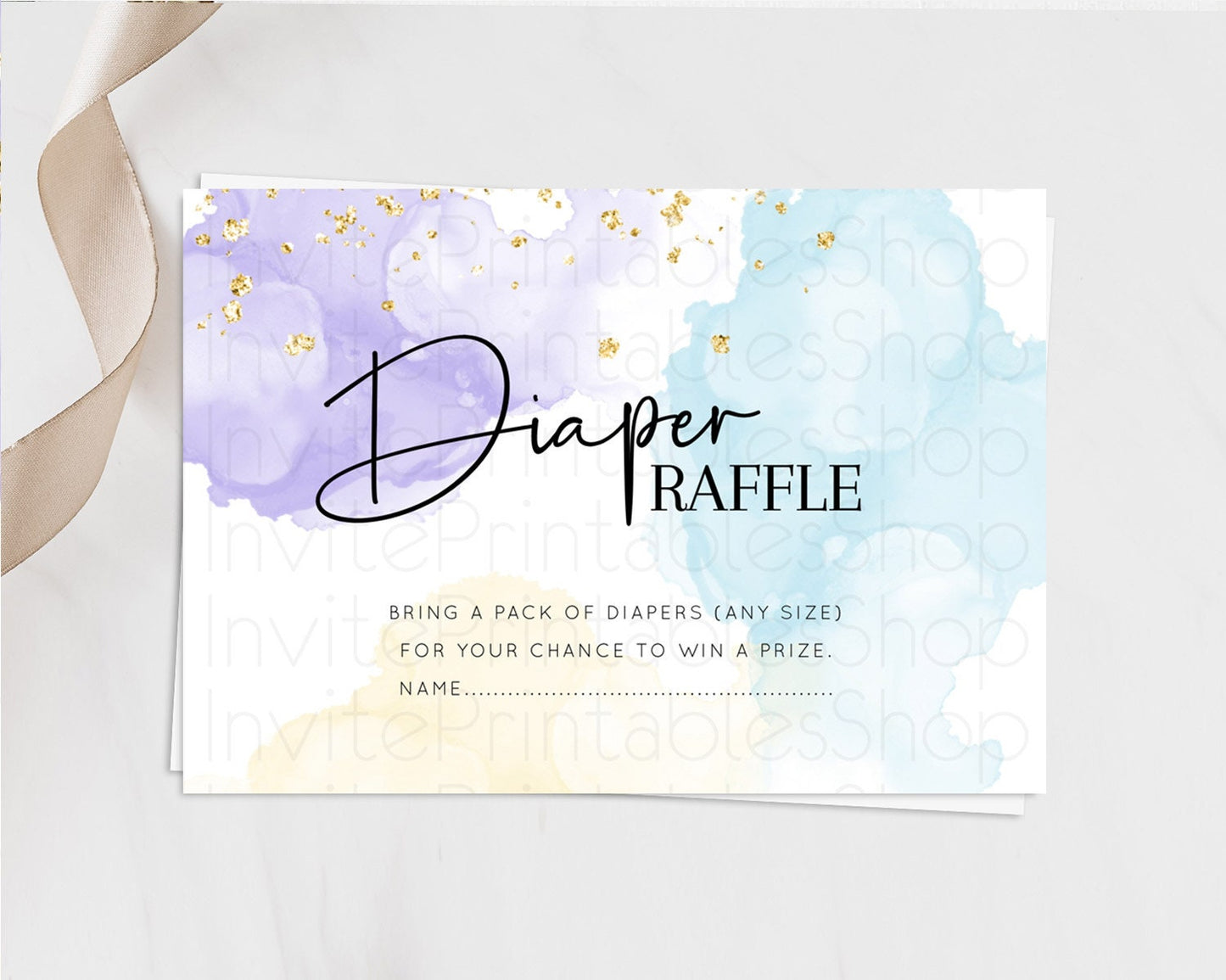 Pastel Diaper Raffle Card Pastel Rainbow Diaper Raffle Insert Colorful Ombre Watercolor Diaper Ticket Confetti Glitter Raffle Game D10208