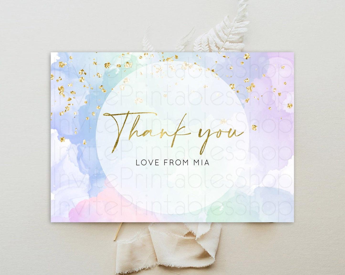Pastel Thank You Rainbow Thank You Card Colorful Pastel Birthday Thank You Card Confetti Watercolor Pastel Teacher Thank You Cards D10624