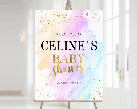 Pastel Baby Shower Welcome Sign Pastel Rainbow Welcome Sign Colorful Rainbow Confetti Watercolor Glitter Décor Pastel  Welcome Sign D11027